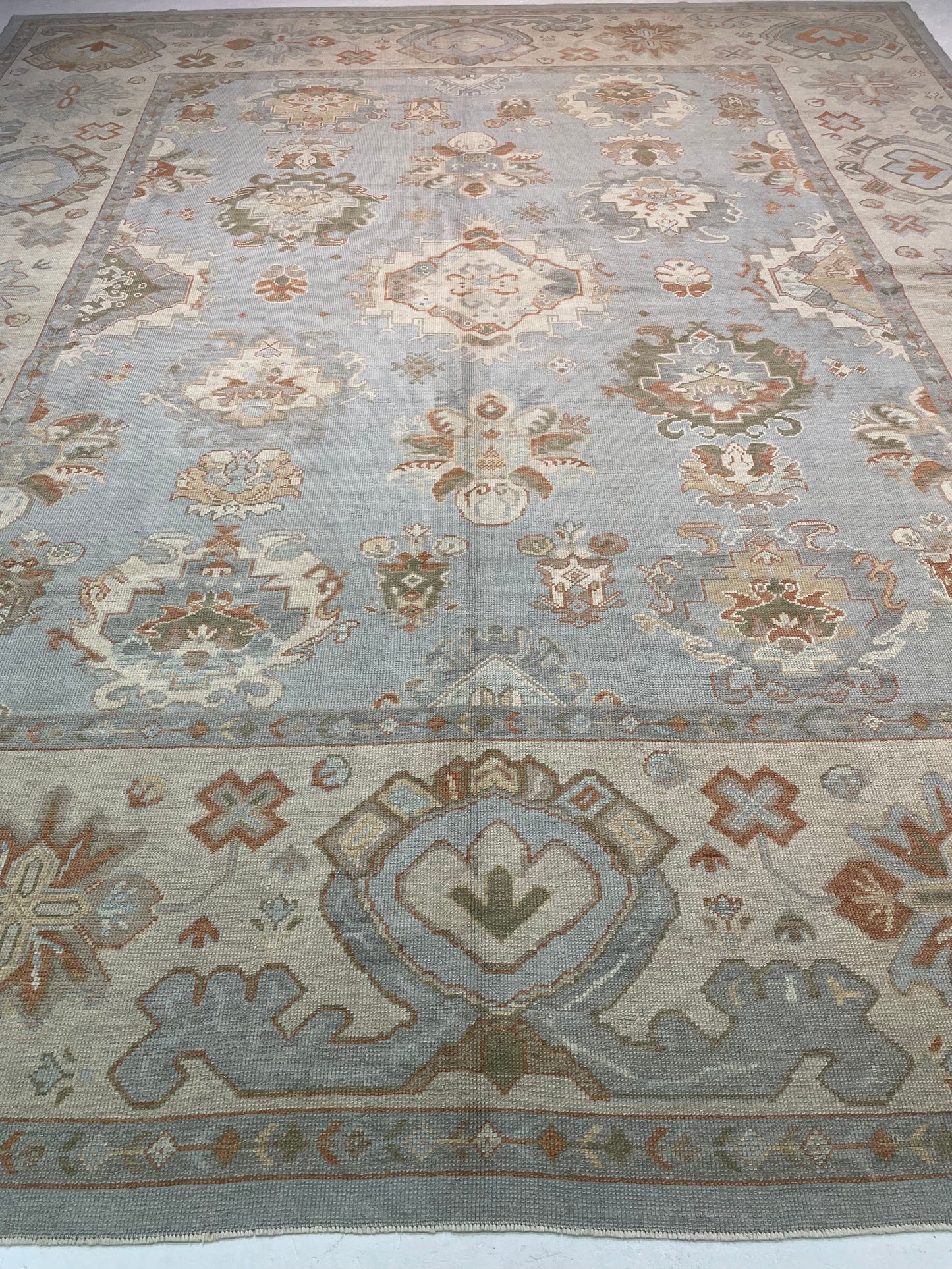 Hand-Knotted Wool Rug Turkish Oushak 13'7" x 16'4"