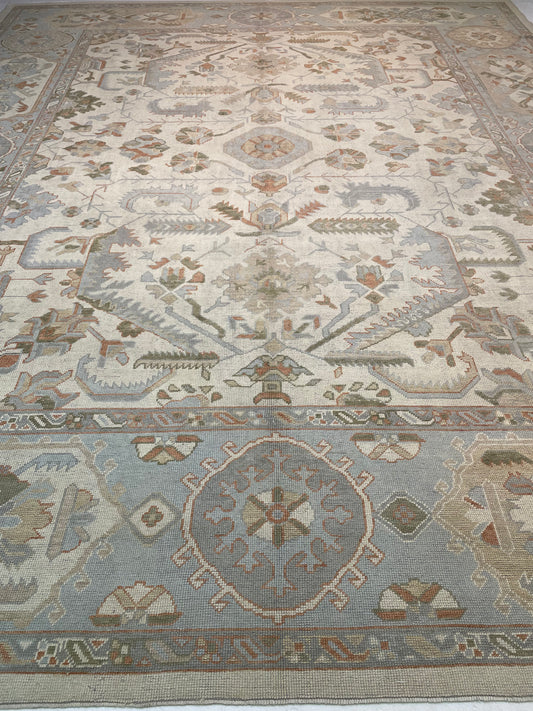 Hand-Knotted Wool Rug Turkish Oushak 13'6" x 16'2"