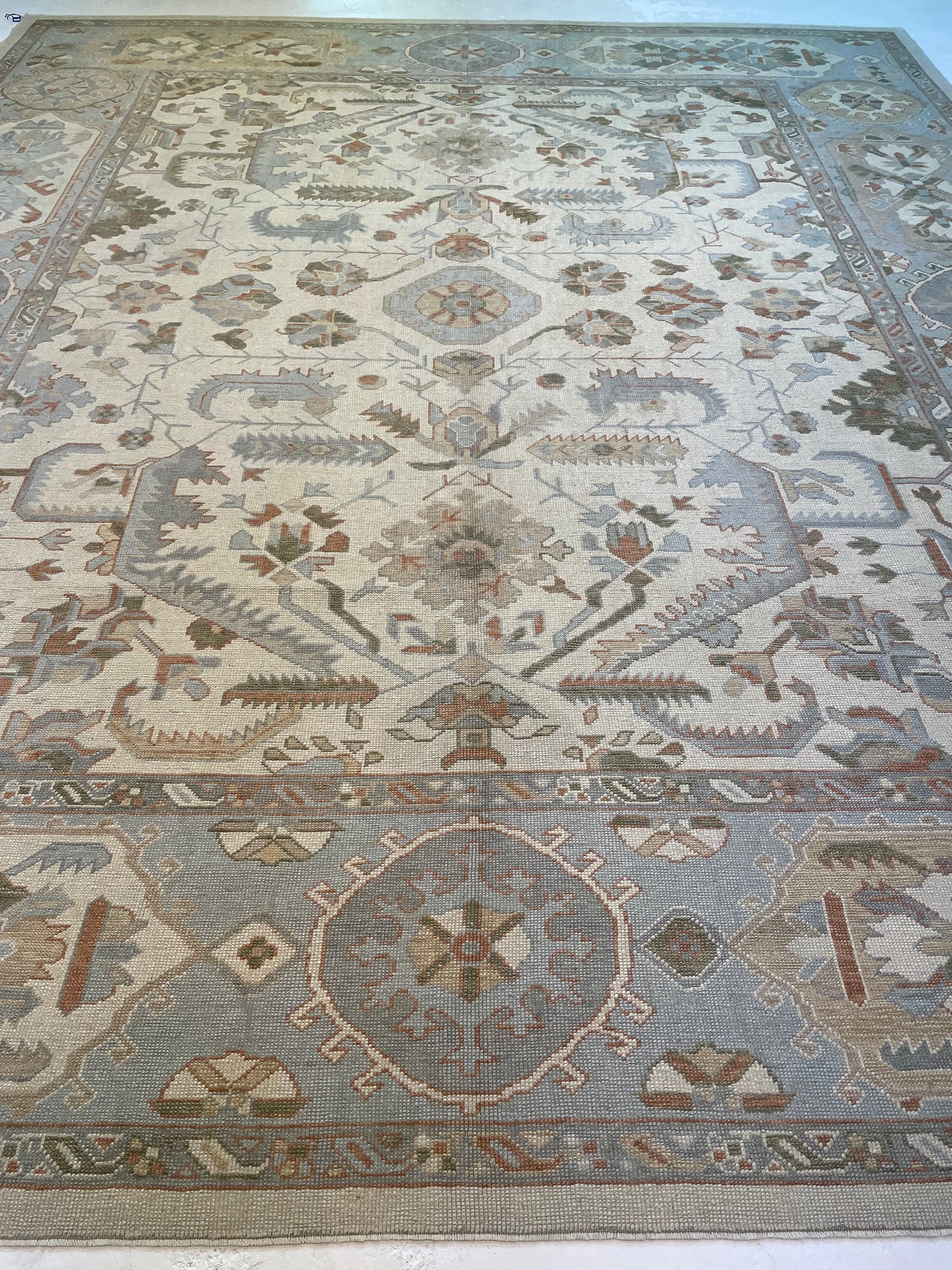 Hand-Knotted Wool Rug Turkish Oushak 13'6" x 16'2"