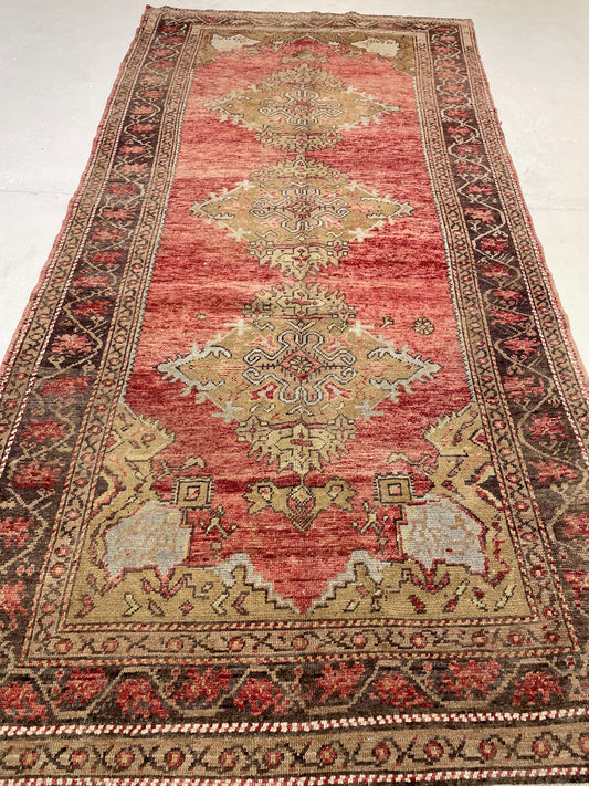 Hand-Knotted Wool Runner Turkish Oushak 5'2" x 10'4"