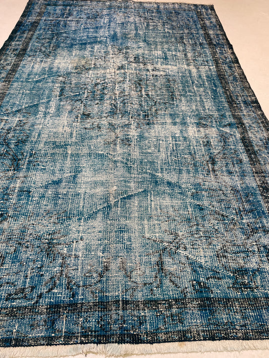 Hand-Knotted Wool Rug Turkish Oushak Distressed Over Dye 5'8" x 9'2"