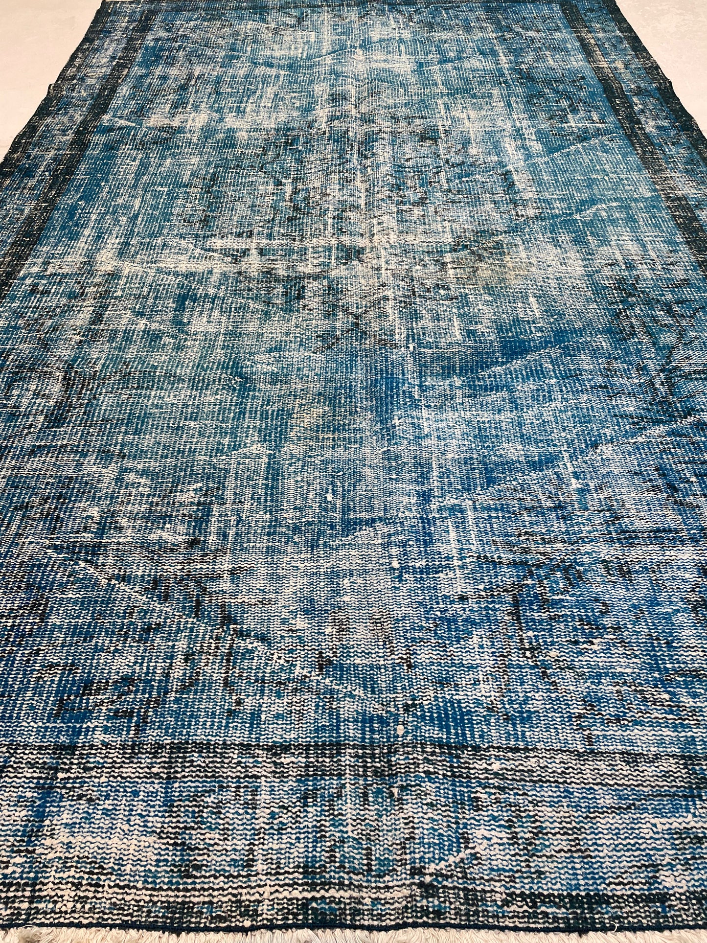 Hand-Knotted Wool Rug Turkish Oushak Distressed Over Dye 5'8" x 9'2"