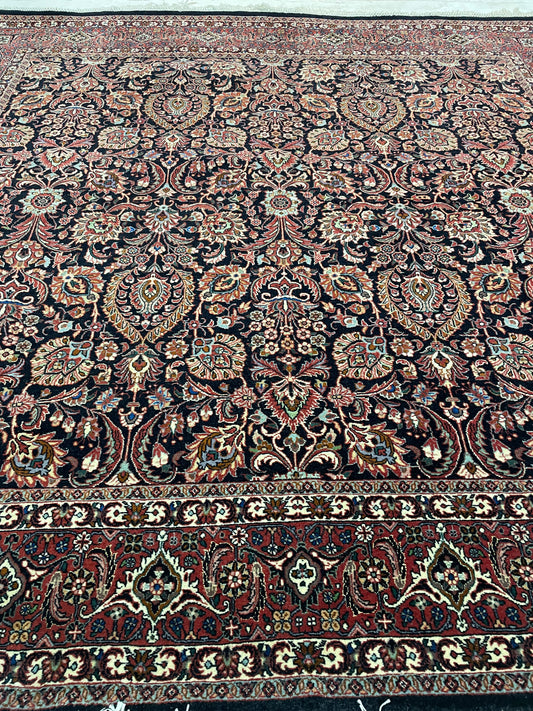Hand-Knotted Wool and Silk Rug Bijar Square 8' x 8'