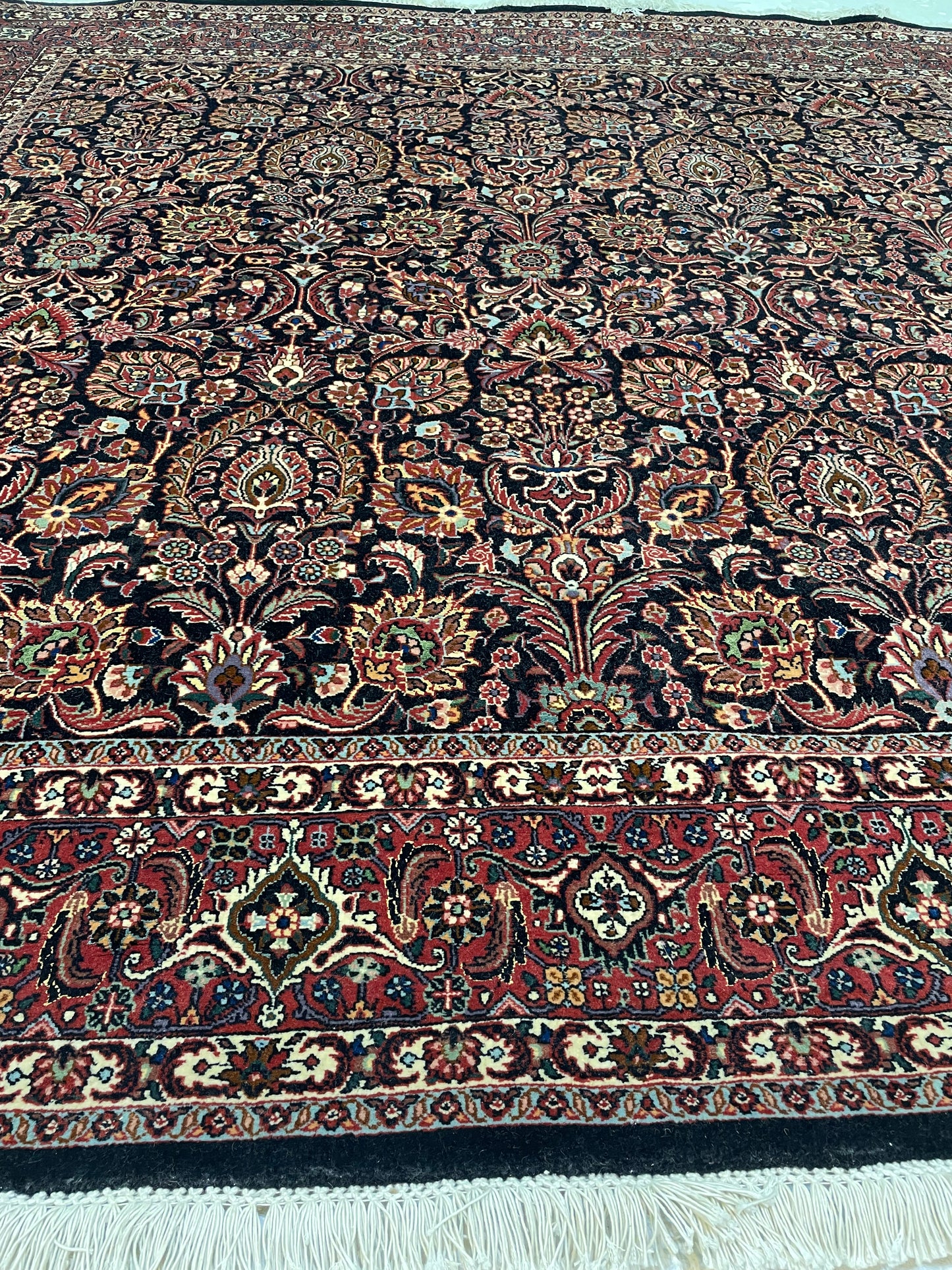 Hand-Knotted Wool and Silk Rug Bijar Square 8' x 8'