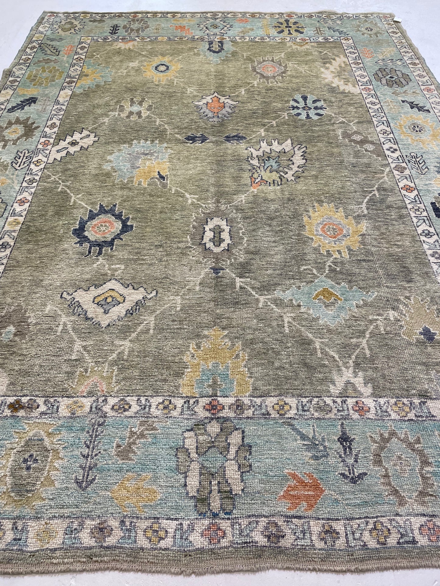 Hand-Knotted Wool Rug Turkish Oushak 9' x 11'10"