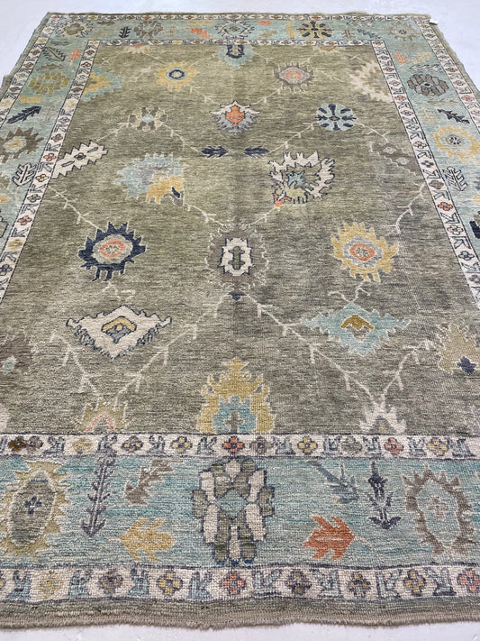 Hand-Knotted Wool Rug Turkish Oushak 9' x 11'10"