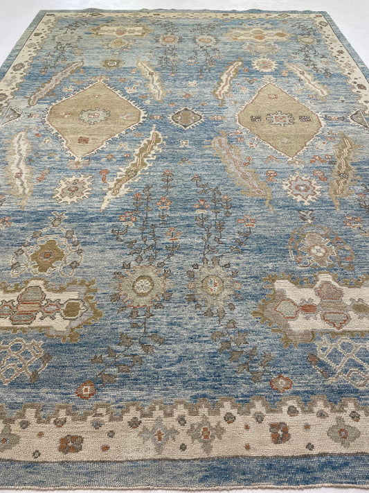 Hand-Knotted Wool Rug Turkish Oushak 9'4" x 13'