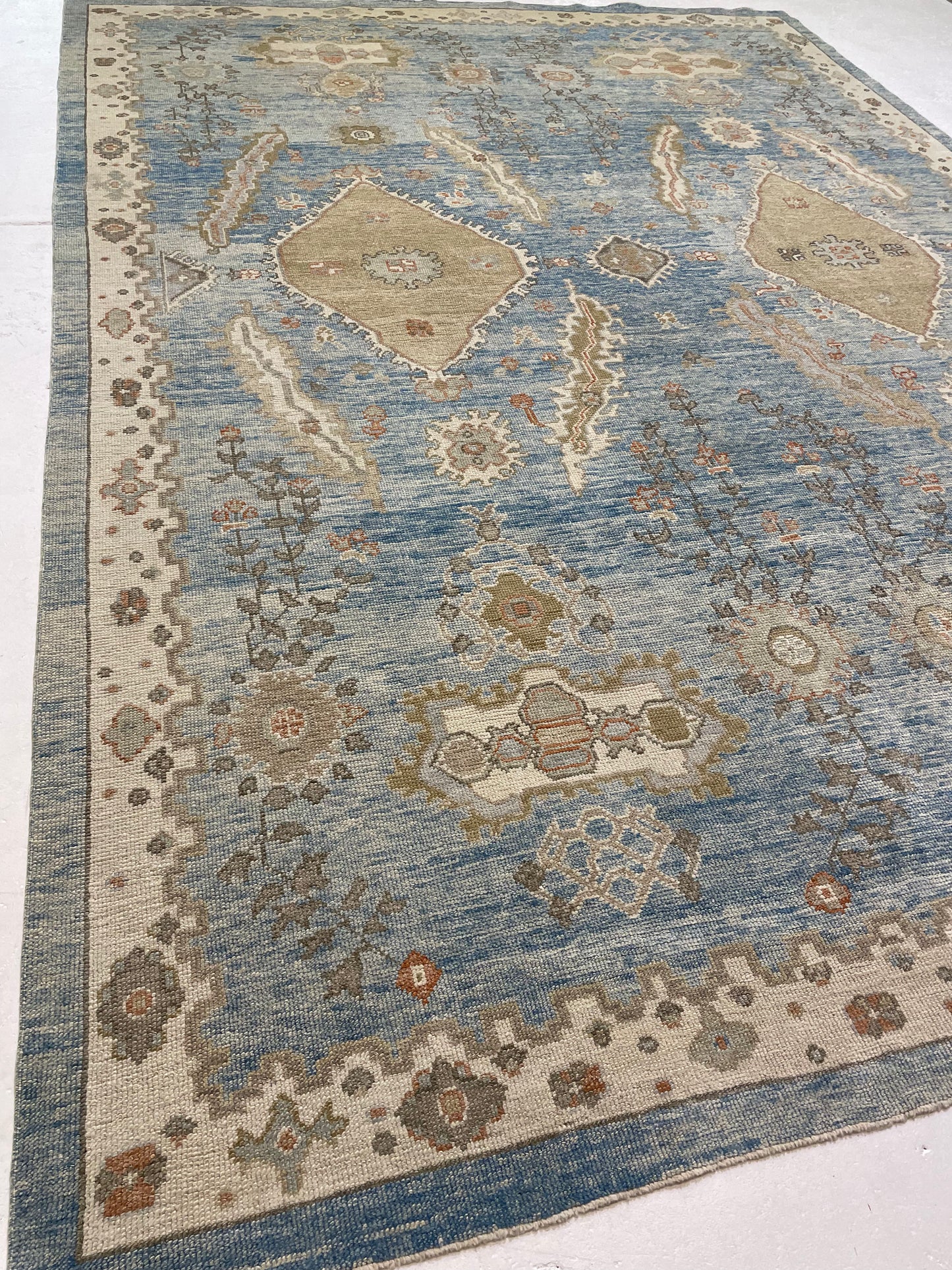 Hand-Knotted Wool Rug Turkish Oushak 9'4" x 13'