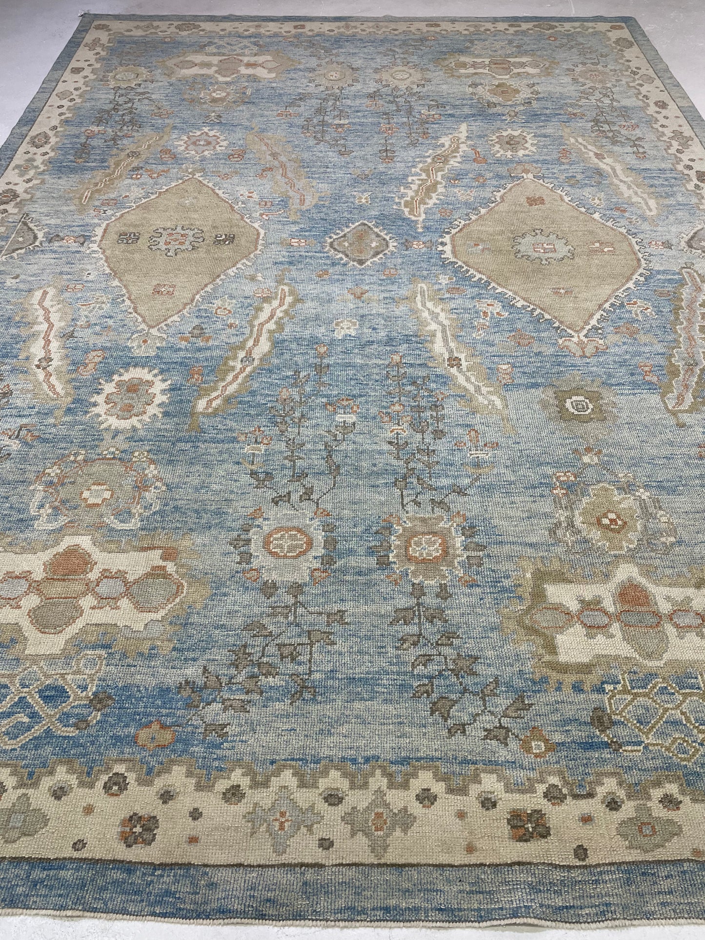 Hand-Knotted Wool Rug Turkish Oushak 9'4" x 13'