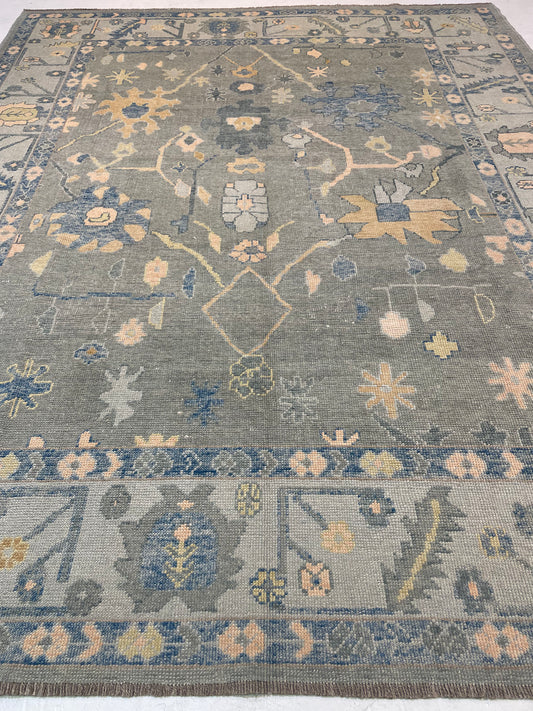 Hand-Knotted Wool Rug Turkish Oushak 8' x 10'