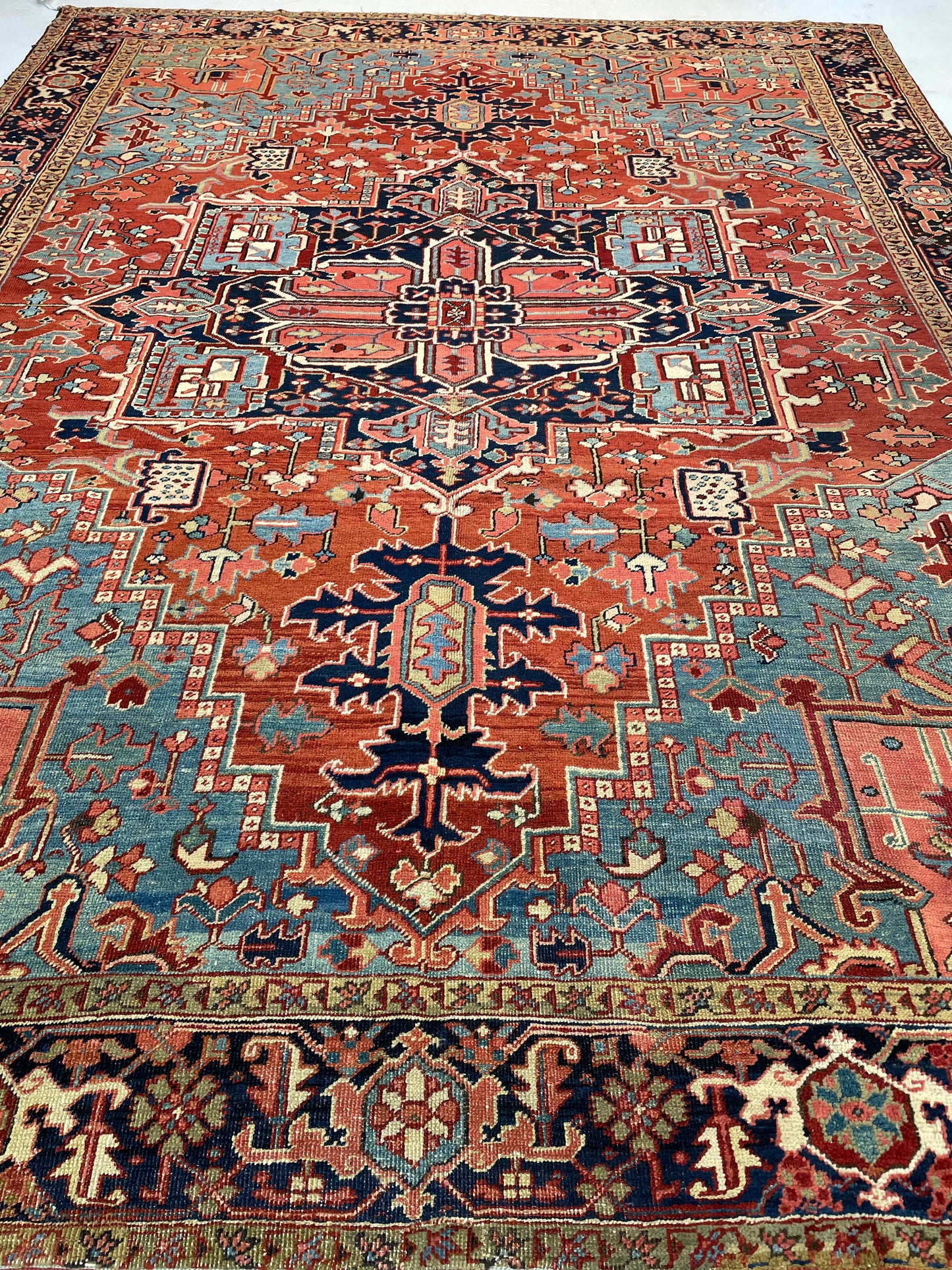 Hand-Knotted Wool Rug Heriz 9' x 12'