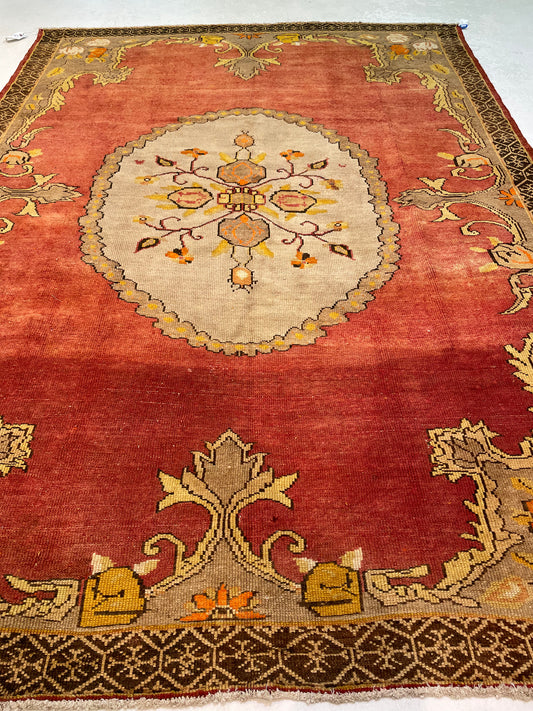 Hand-Knotted Wool Rug Turkish Oushak 7'5" x 10'5"