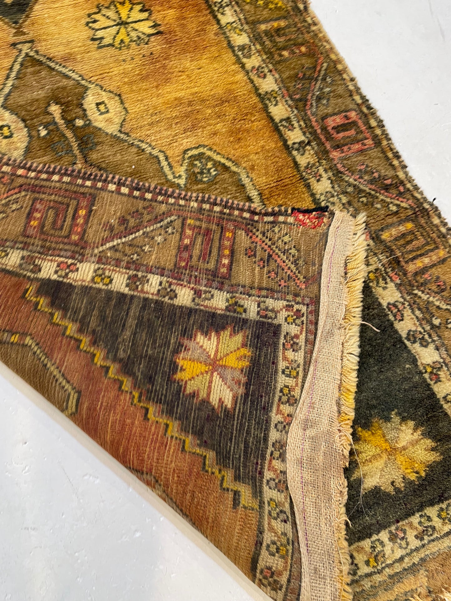 Hand-Knotted Wool Runner Turkish Oushak 3'5" x 12'1"