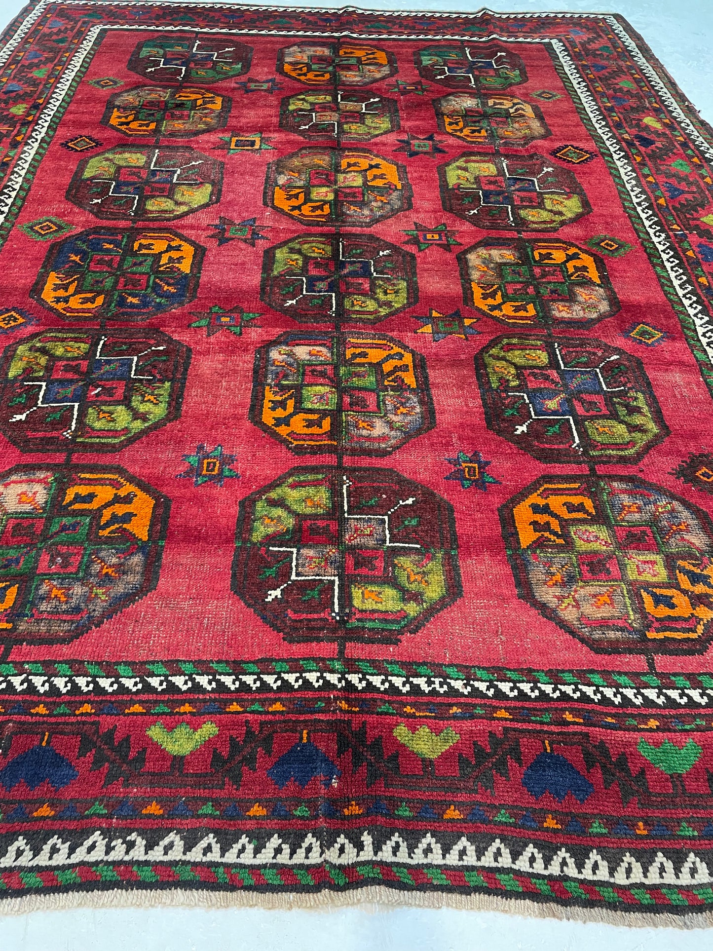Hand-Knotted Wool Rug Turkmen Bukhara 7'7" x 9'6"