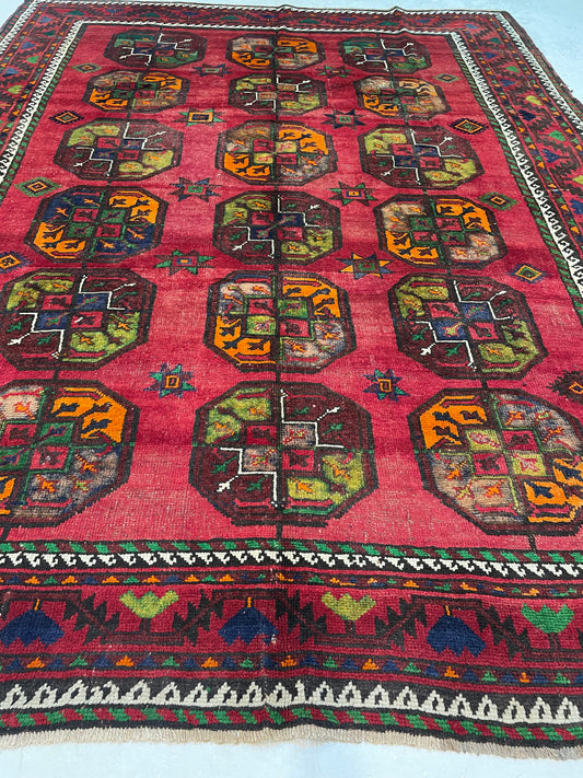 Hand-Knotted Wool Rug Turkmen Bukhara 7'7" x 9'6"