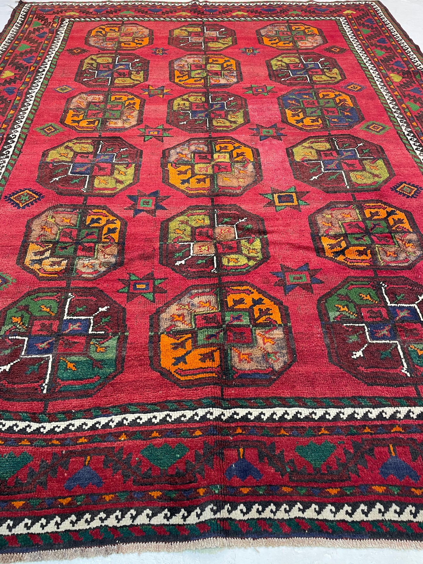 Hand-Knotted Wool Rug Turkmen Bukhara 7'7" x 9'6"