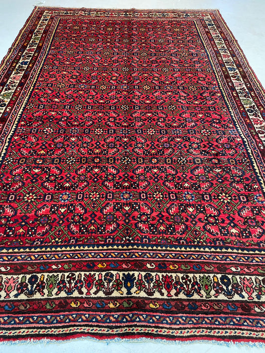 Hand-Knotted Wool Rug Turkish Hamedan Herati Design 6'10" x 10'5"