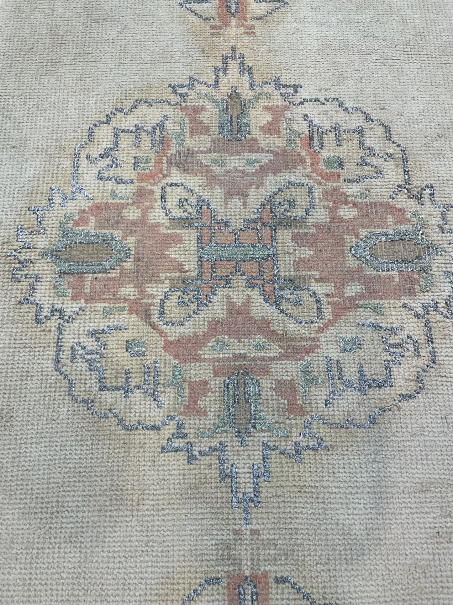 Hand-Knotted Wool Runner Turkish Oushak 3'5" x 12'