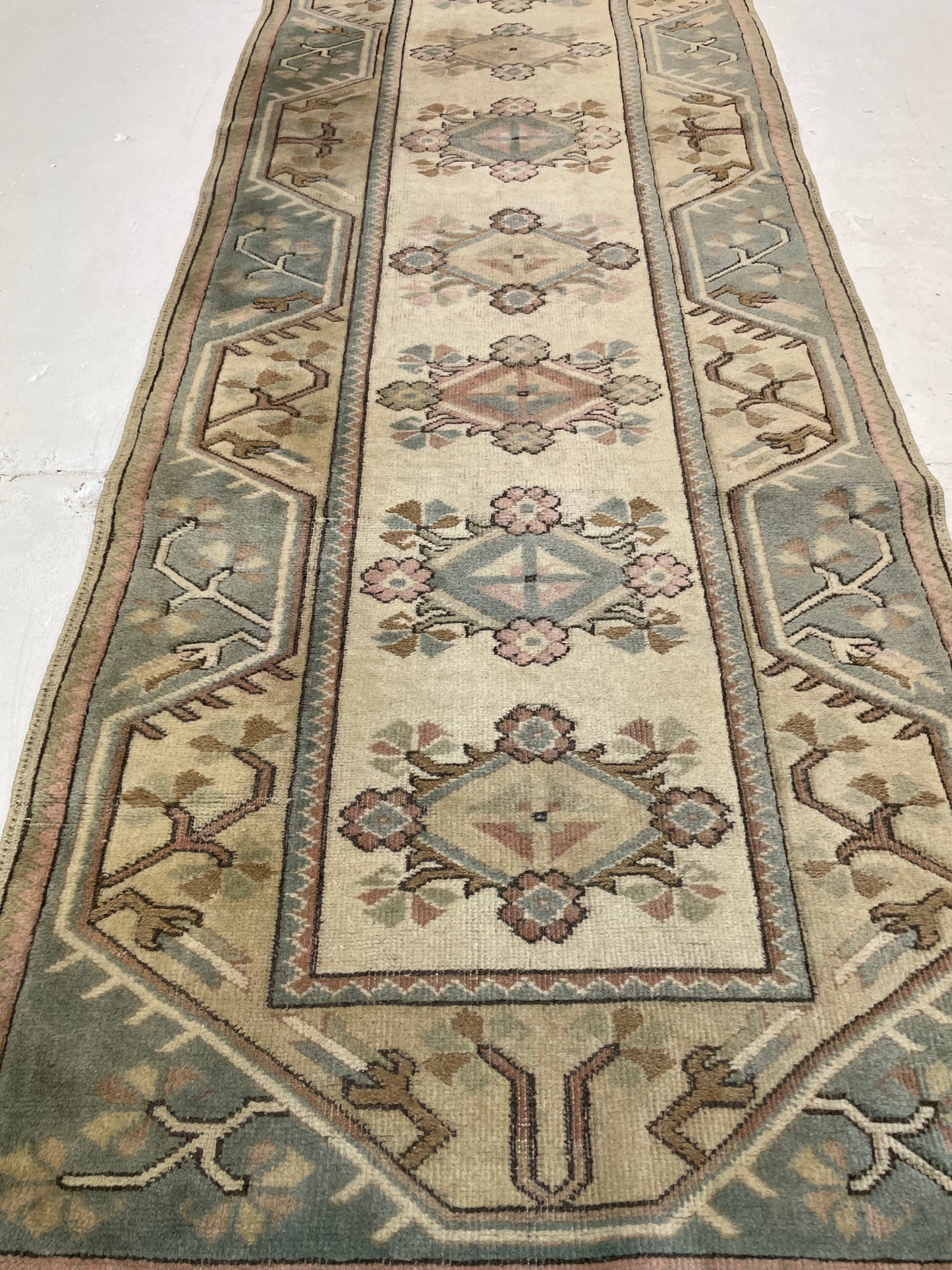 Hand-Knotted Wool Runner Turkish Oushak 2'8" x 8'10"