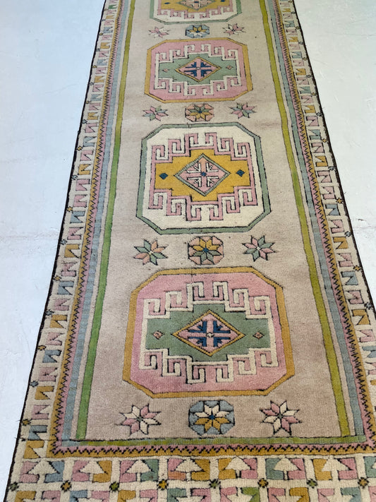 Hand-Knotted Wool Runner Turkish Oushak 2'9" x 7'7"