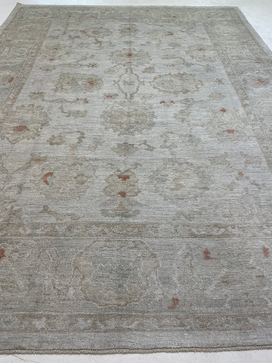 Hand-Knotted Wool Rug Turkish Oushak 9'1" x 12'4"