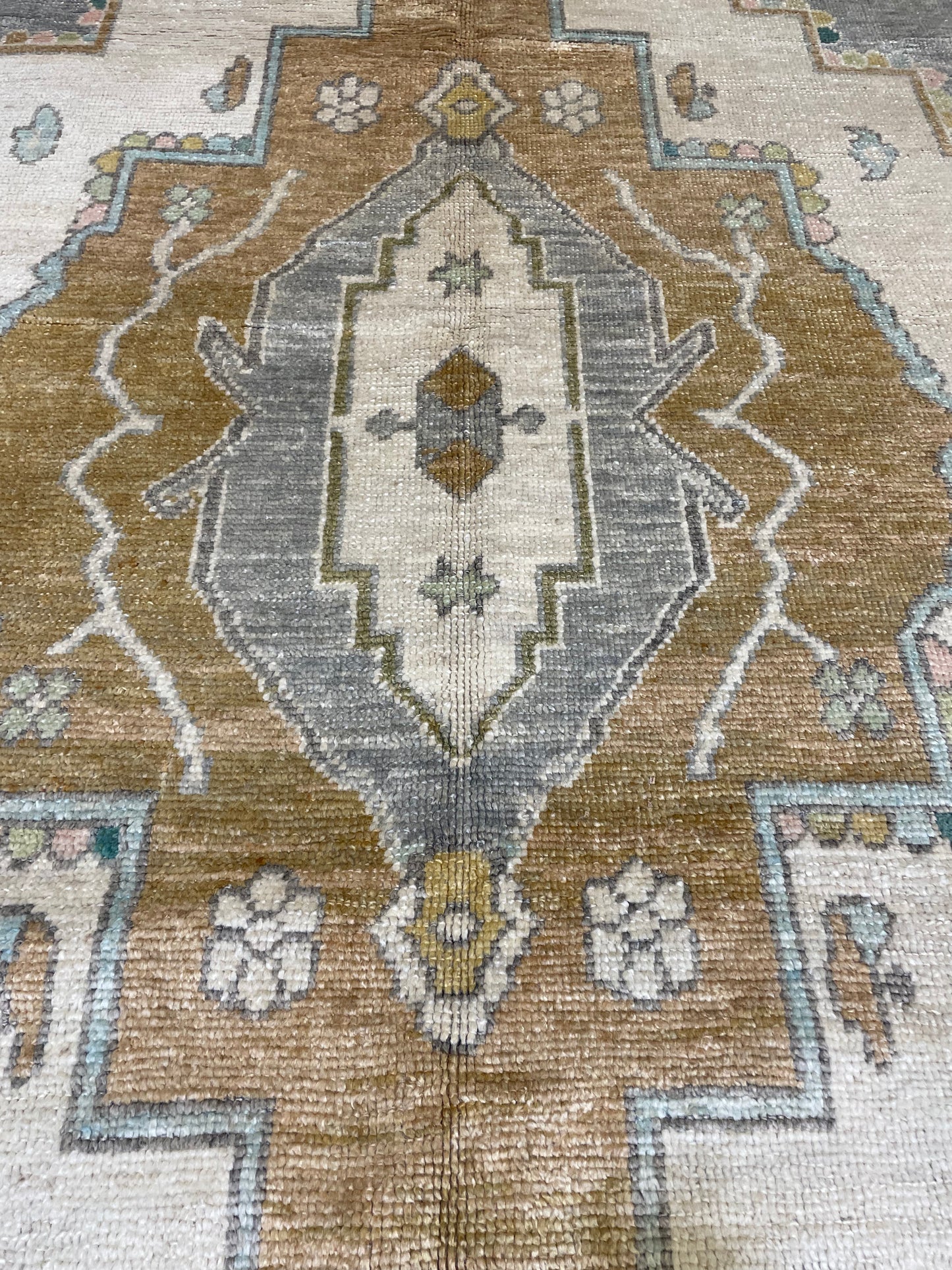 Hand-Knotted Wool Rug Turkish Oushak Square 11'7" x 11'9"