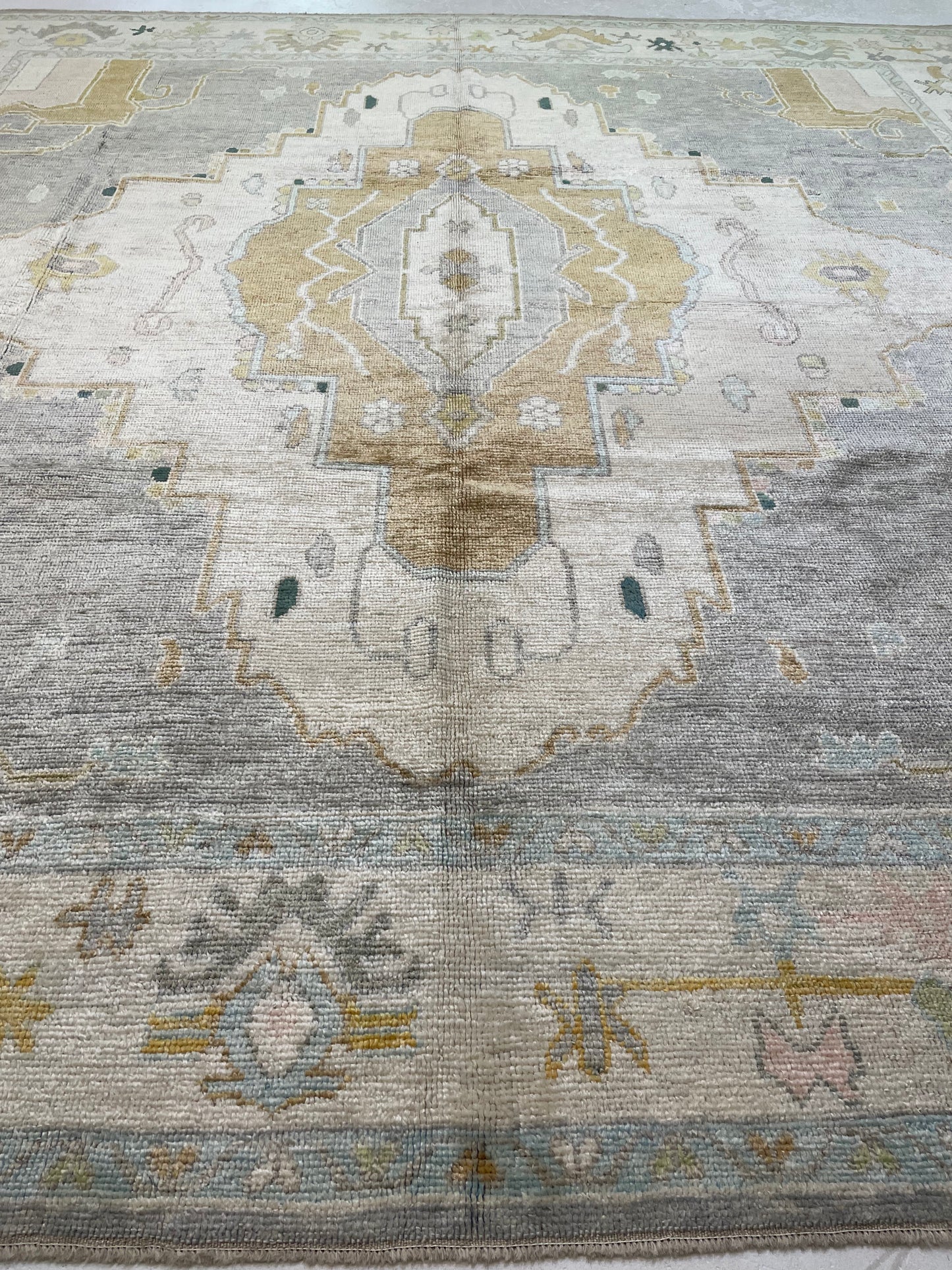 Hand-Knotted Wool Rug Turkish Oushak Square 11'7" x 11'9"