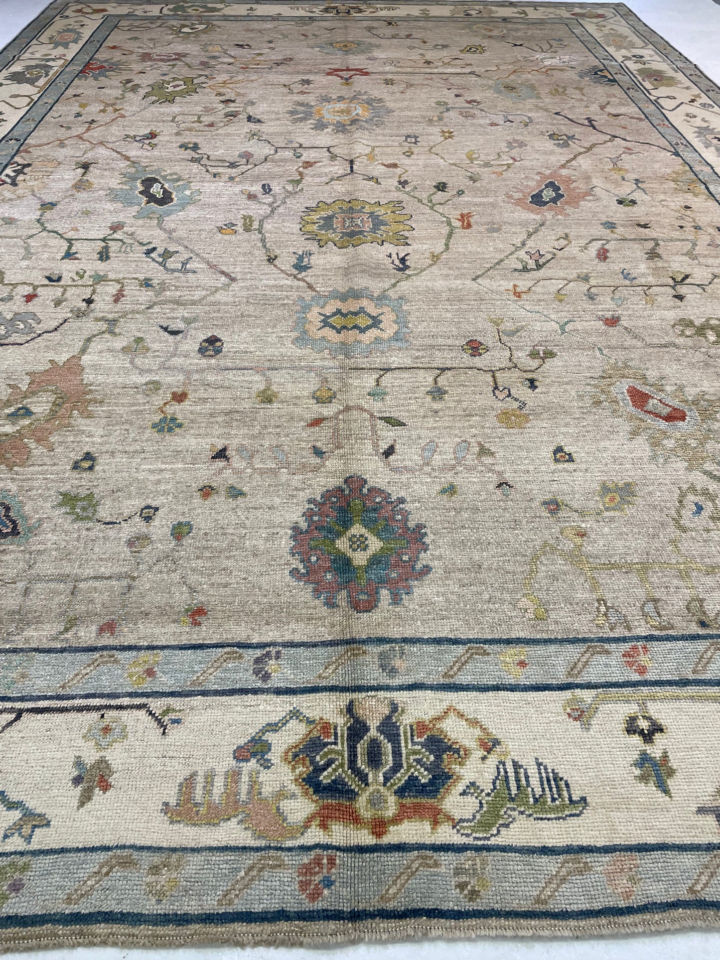 Hand-Knotted Wool Rug Turkish Oushak 12'4" x 17'3"