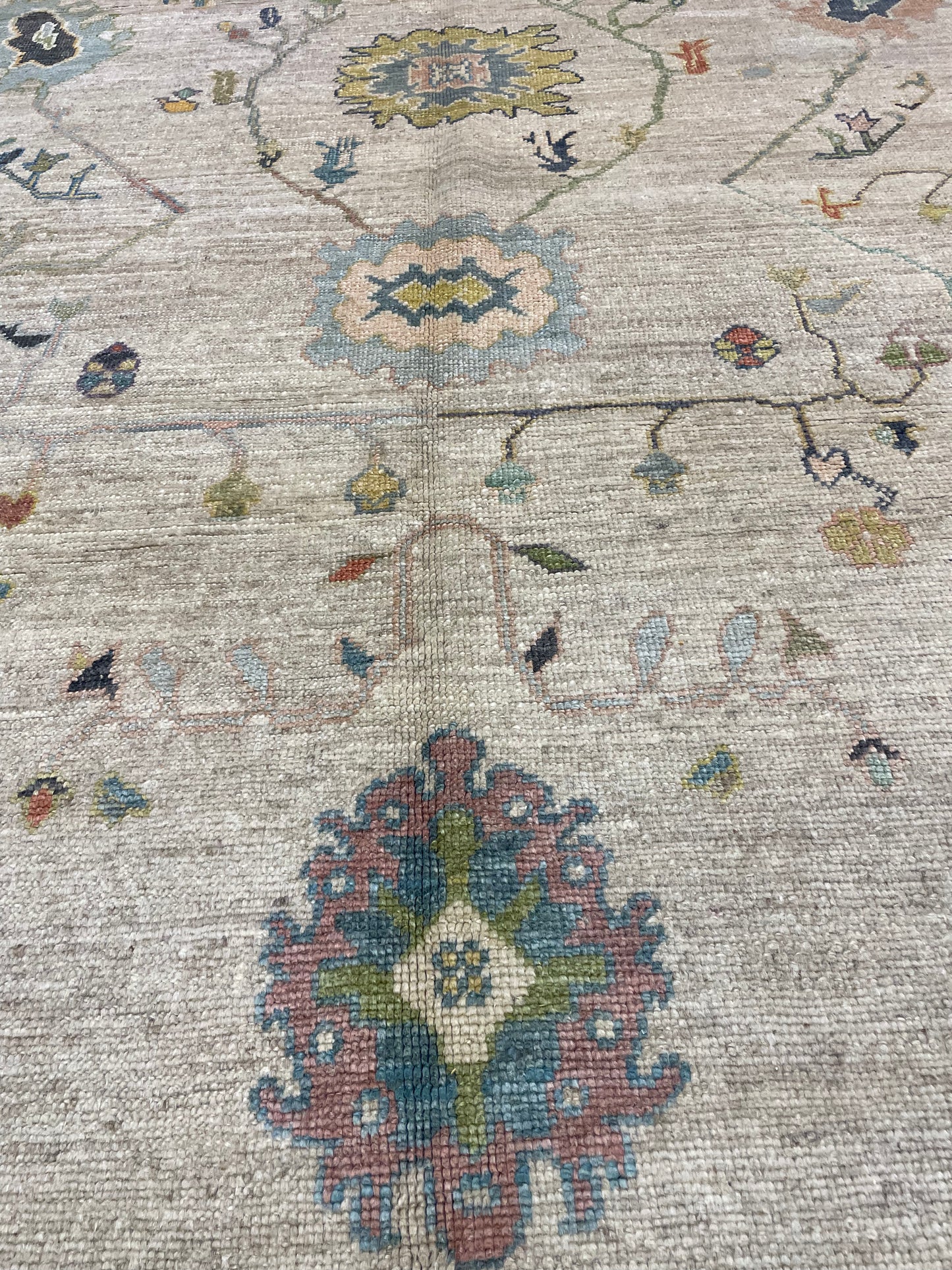 Hand-Knotted Wool Rug Turkish Oushak 12'4" x 17'3"