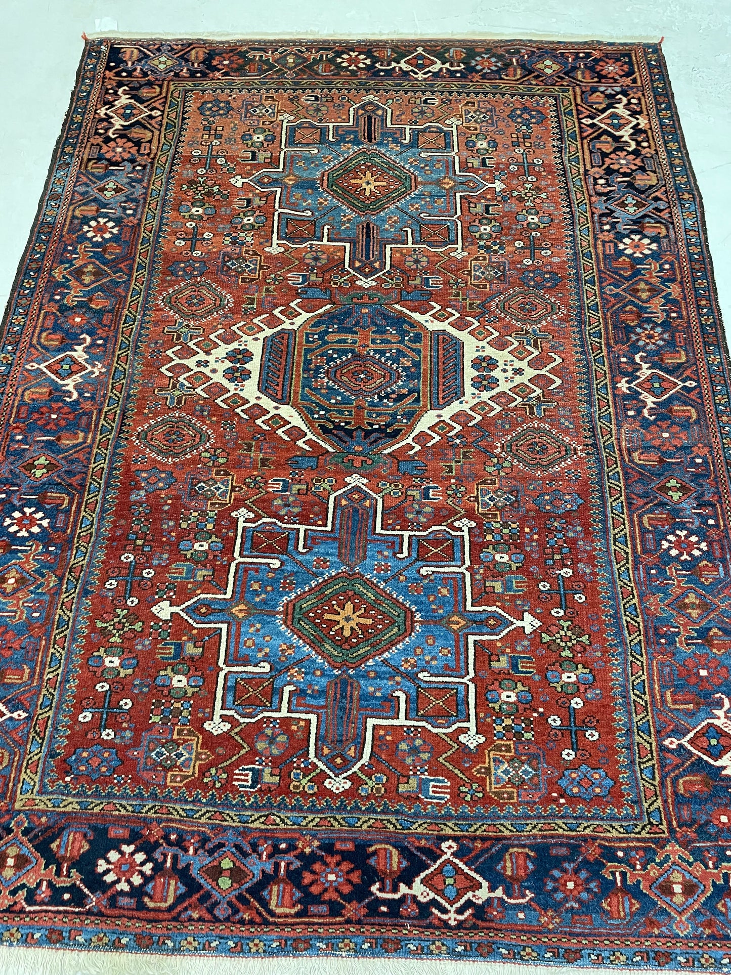 Antique Hand-Knotted Wool Rug Heriz Karajeh 4'7" x 6'3"