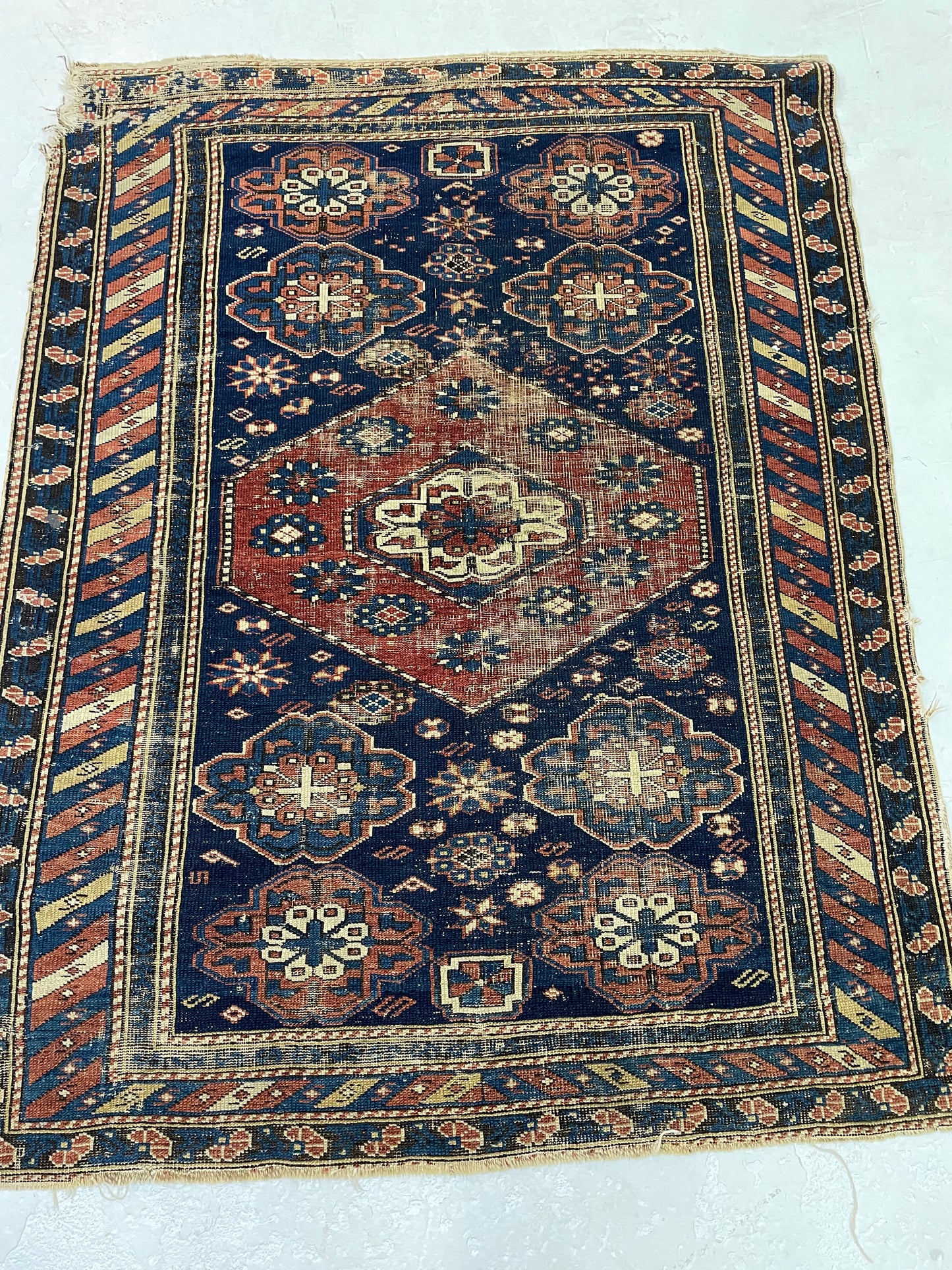 Antique Hand-Knotted Wool Rug Armenian Shirvan 3'7" x 4'6"