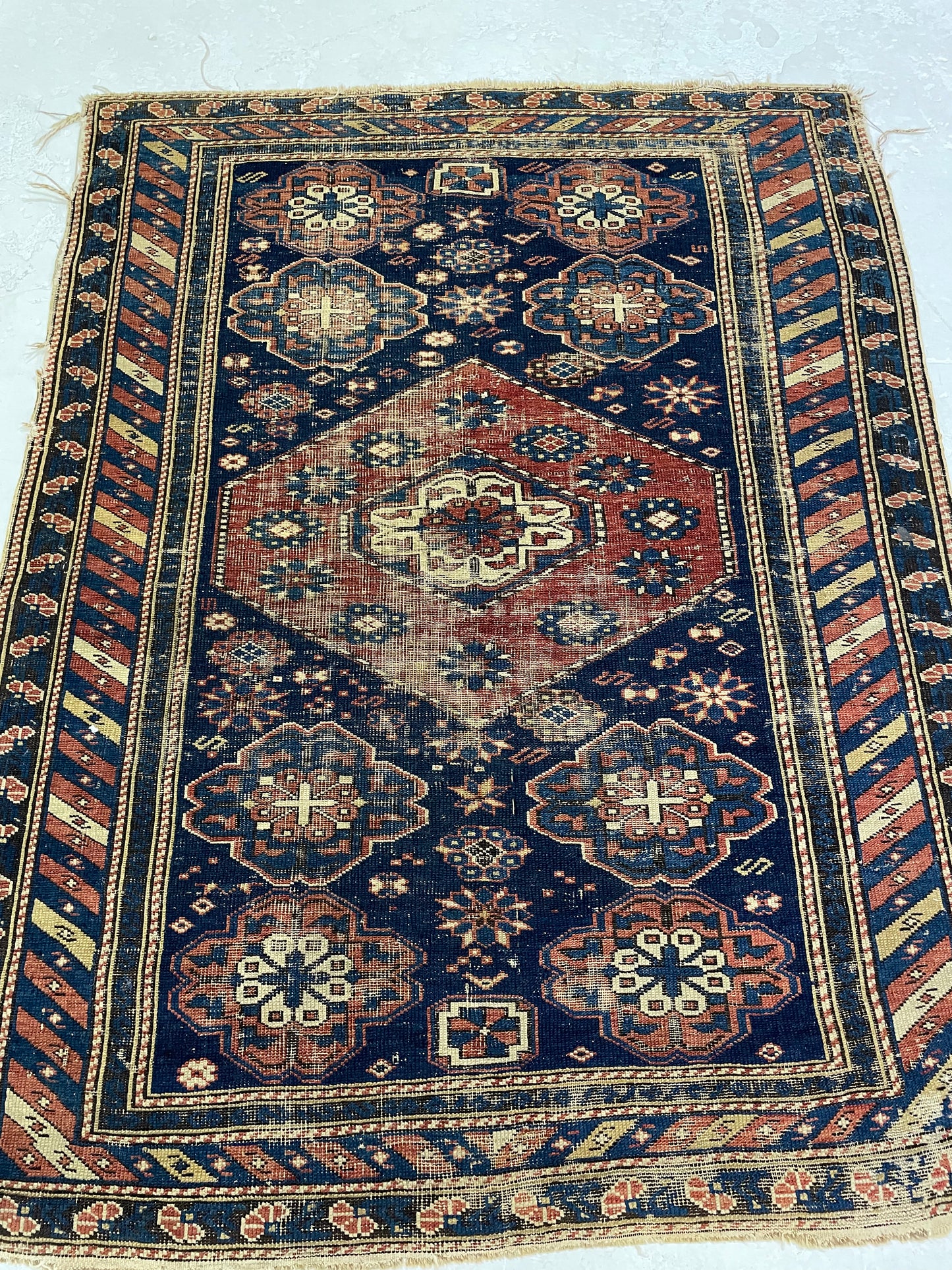 Antique Hand-Knotted Wool Rug Armenian Shirvan 3'7" x 4'6"