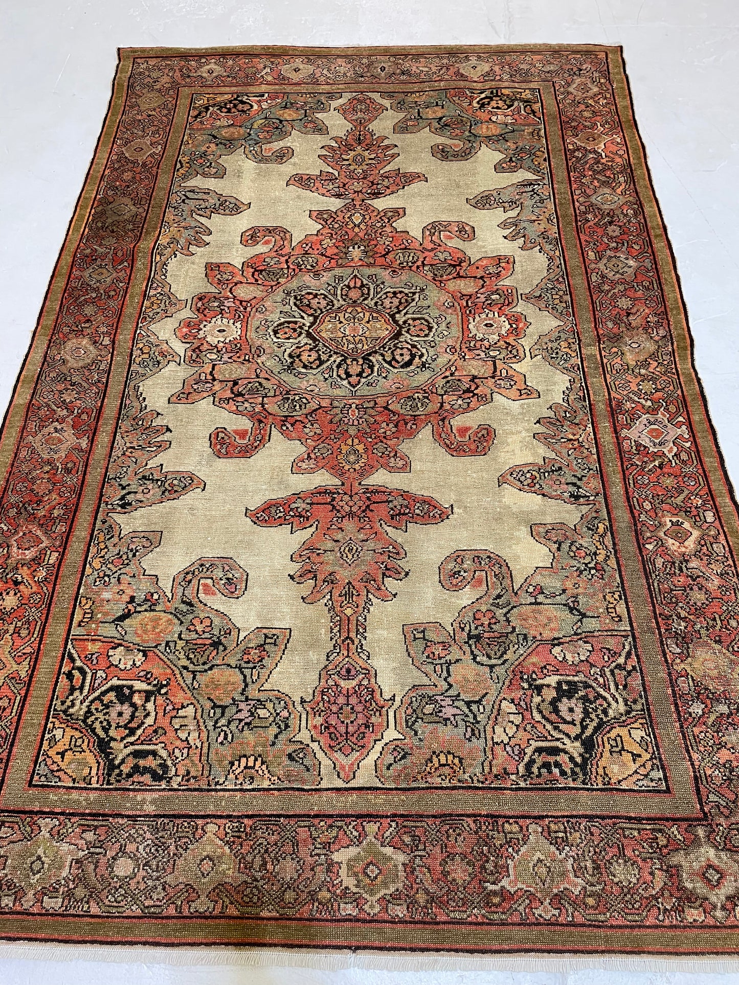 Hand-Knotted Wool Rug Kurdish Malayer Mishan Serapi Design 4'2" x 8'7"