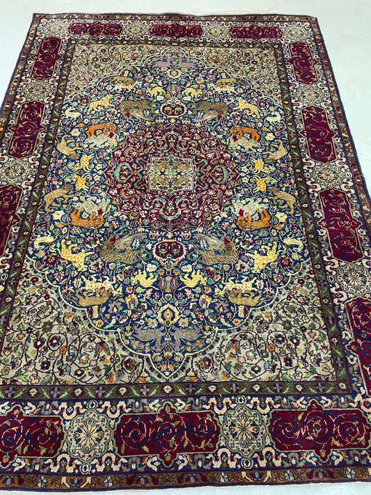 Hand-Knotted Wool Rug Indian Agra 6' x 7'