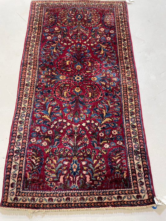 Hand-Knotted Wool Rug Sarouk Mohajeran 2'1" x 4'2"