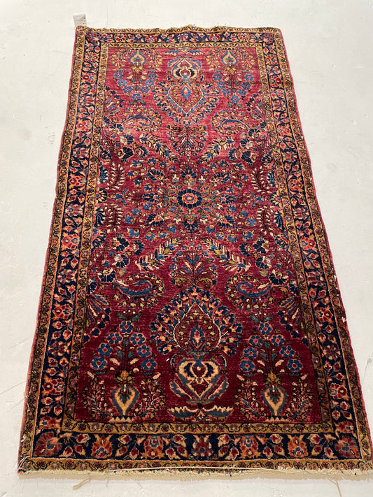 Hand-Knotted Wool Rug Sarouk Mohajeran 2'8" x 4'10"