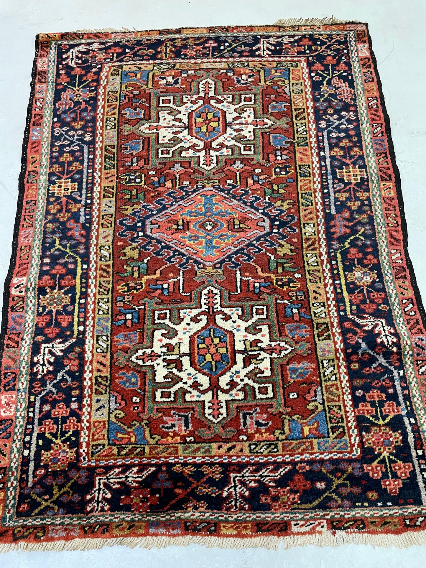 Hand-Knotted Wool Rug Heriz Karajeh 3'2" x 4'5"