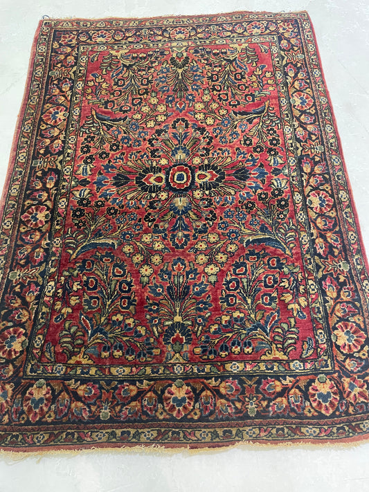 Hand-Knotted Wool Rug Sarouk 3'7" x 5'1"