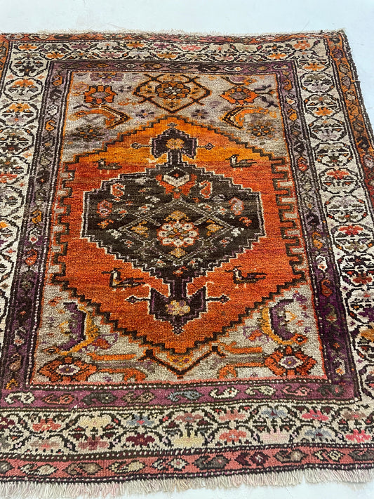 Hand-Knotted Wool Rug Kurdish 3'10" x 4'2"