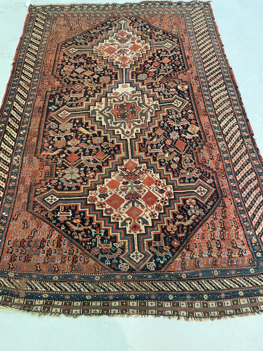 Hand-Knotted Wool Rug Qashqai Khamseh 4'3" x 6'3"