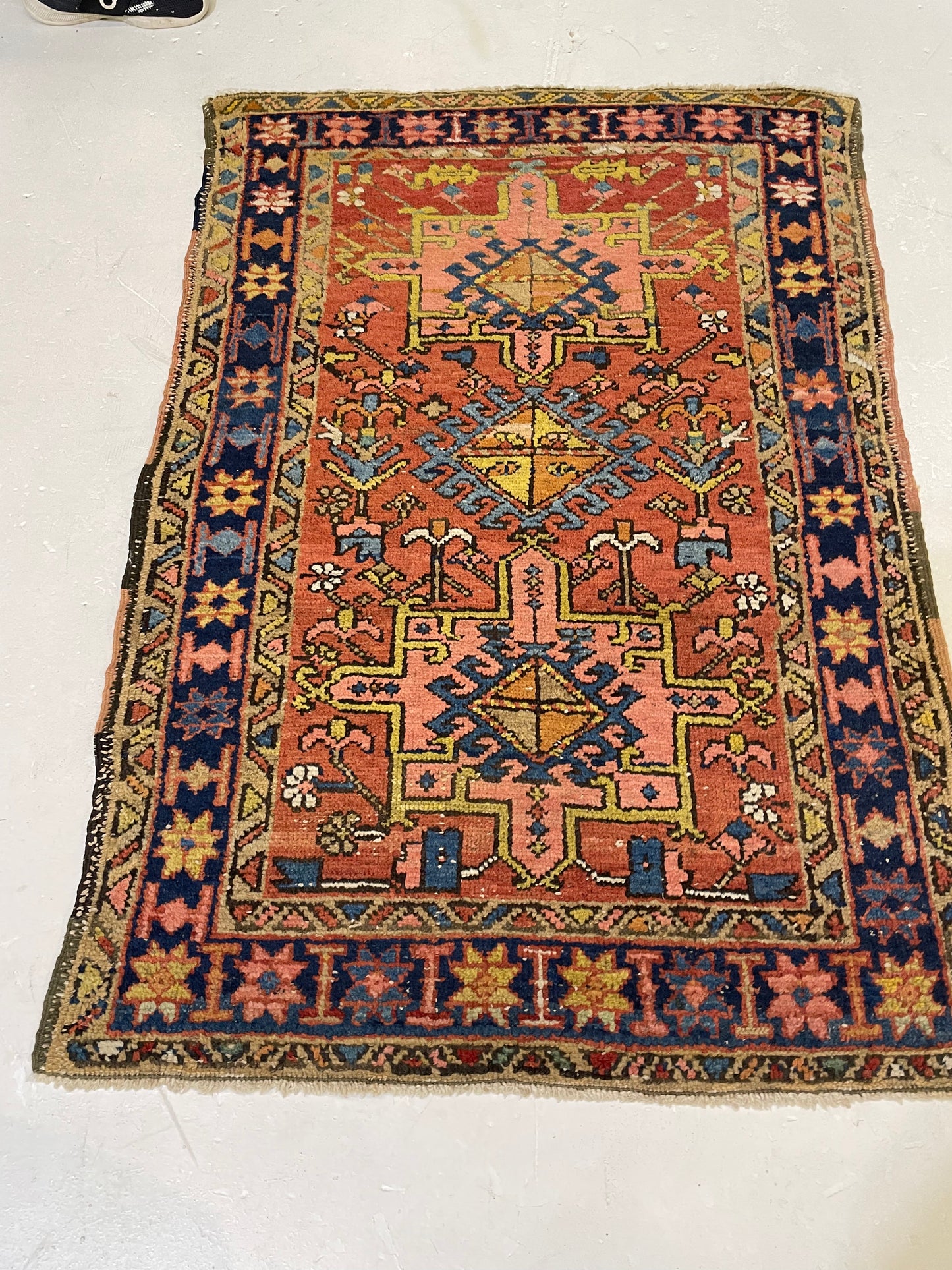 Hand-Knotted Wool Rug Karajeh Heriz 3'2" x 4'5"