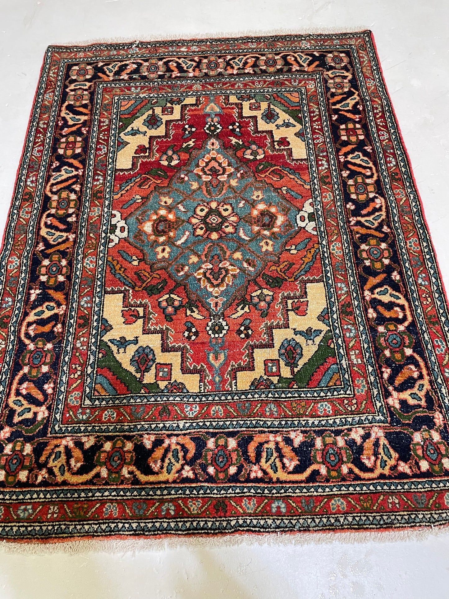 Hand-Knotted Wool Rug Bijar 3'9" x 4'
