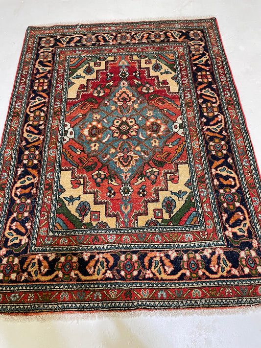 Hand-Knotted Wool Rug Bijar 3'9" x 4'