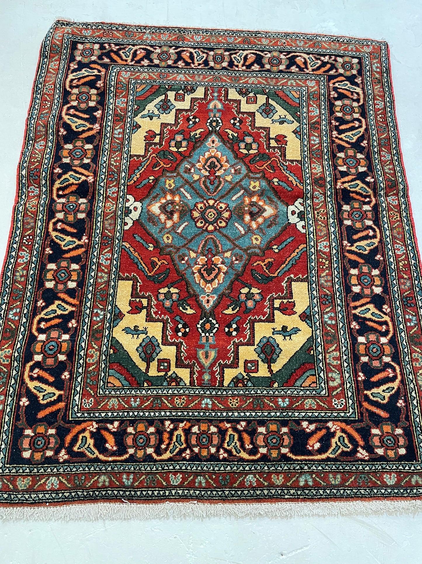 Hand-Knotted Wool Rug Bijar 3'9" x 4'