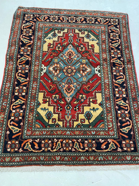 Hand-Knotted Wool Rug Bijar 3'9" x 4'