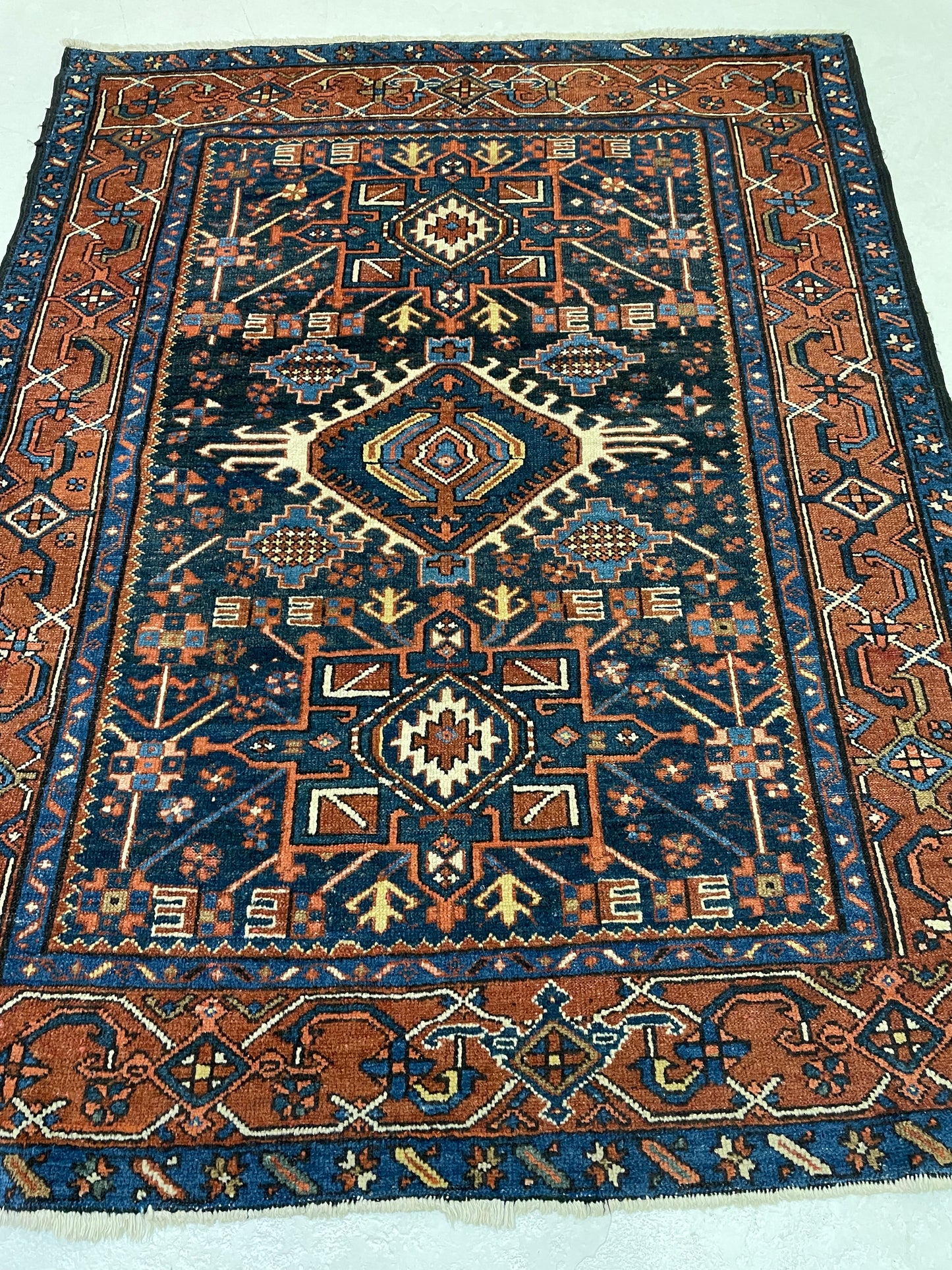 Hand-Knotted Wool Rug Heriz Karjeh 4'4" x 6'