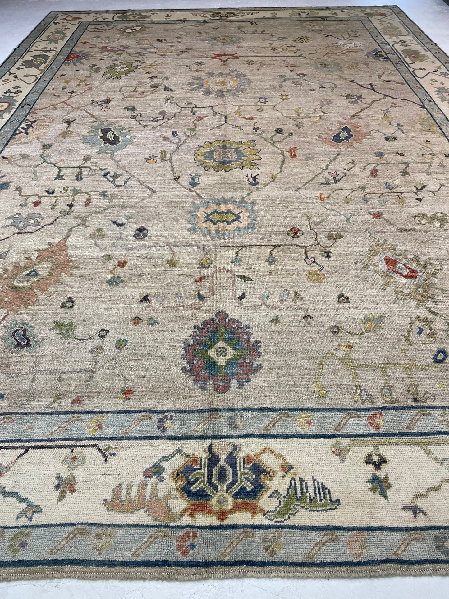 Hand-Knotted Wool Rug Turkish Oushak 12'4" x 17'3"
