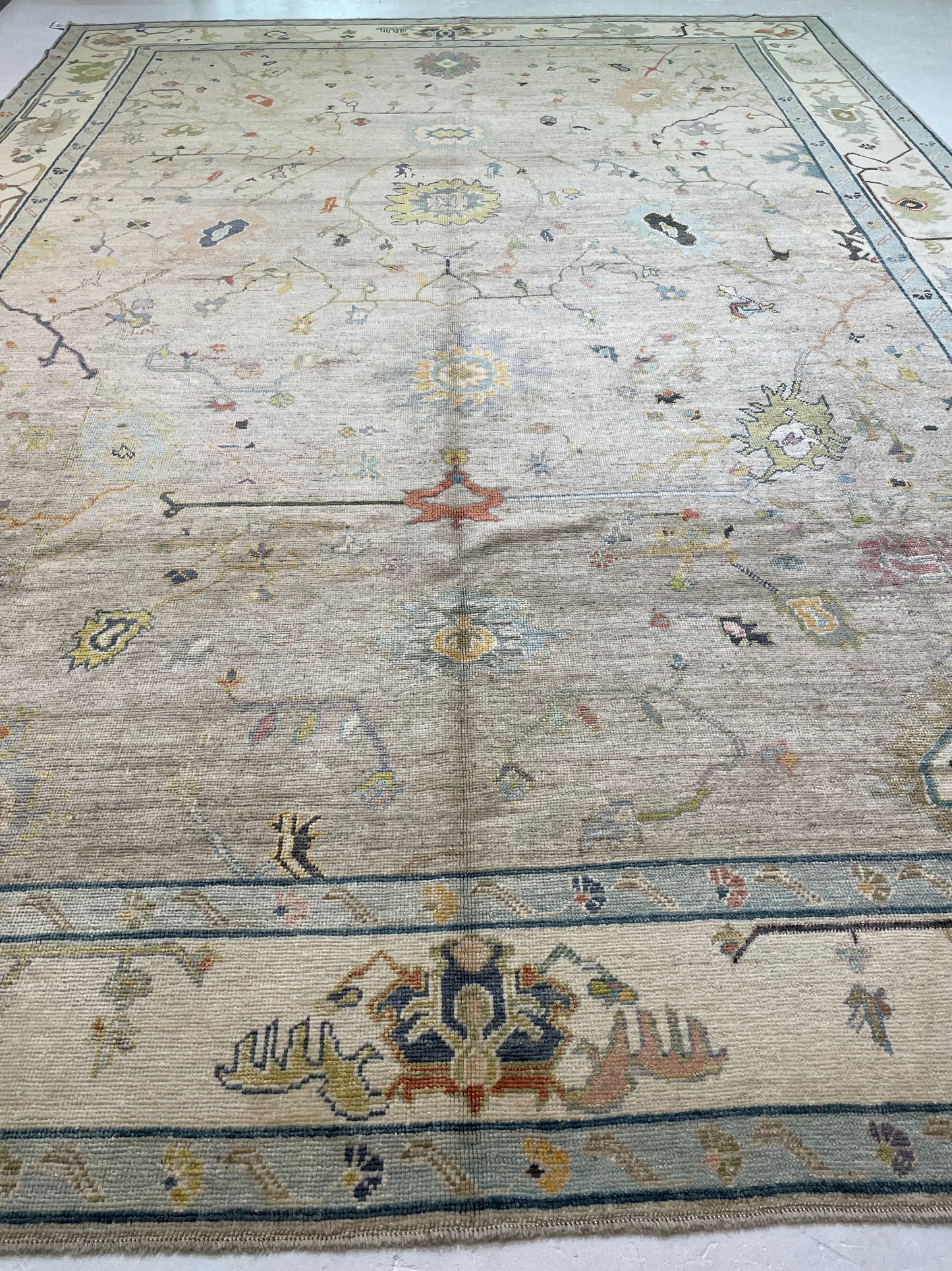Hand-Knotted Wool Rug Turkish Oushak 12'4" x 17'3"
