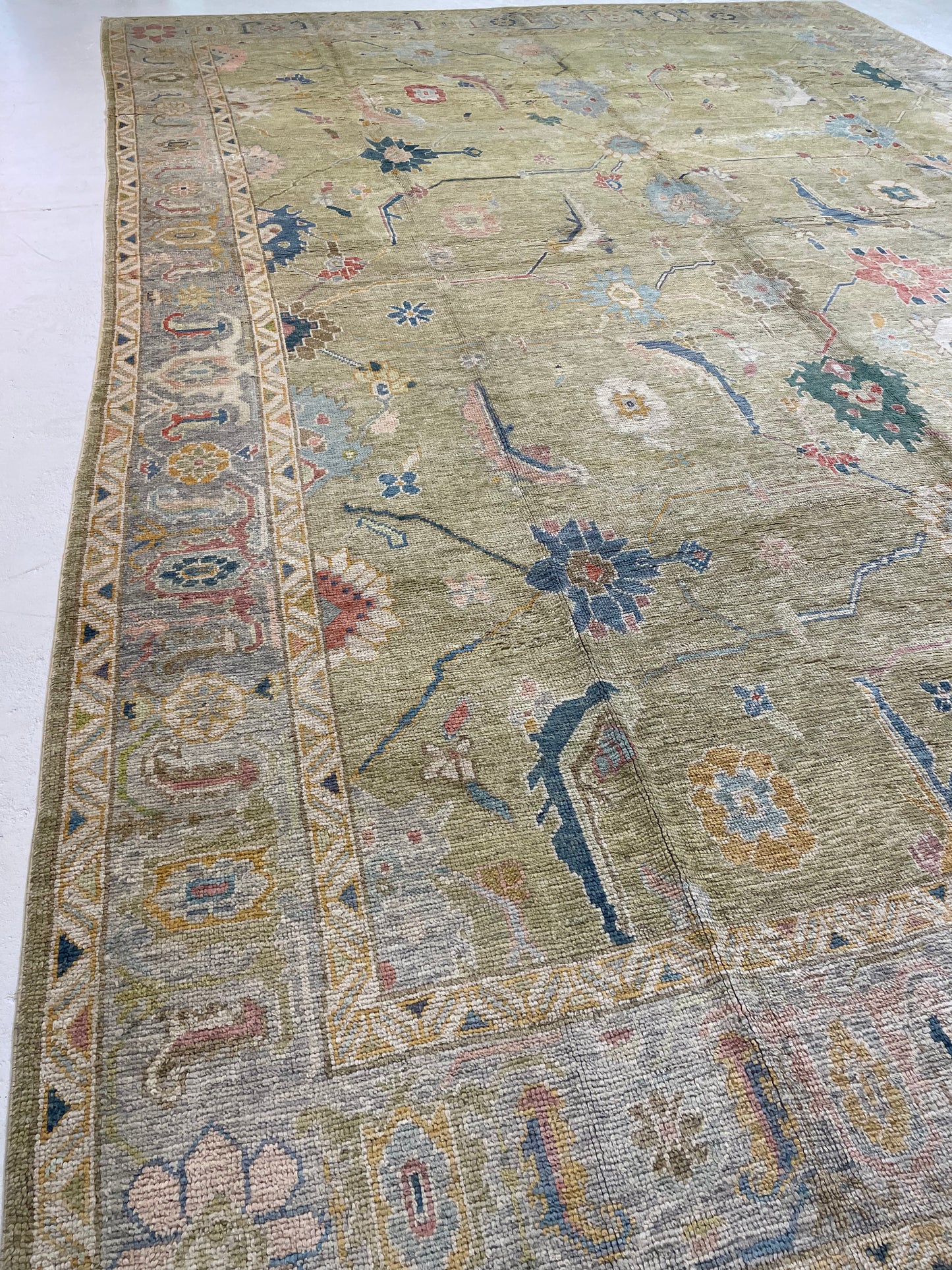 Hand-Knotted Wool Rug Turkish Oushak 12'4" x 17'4"