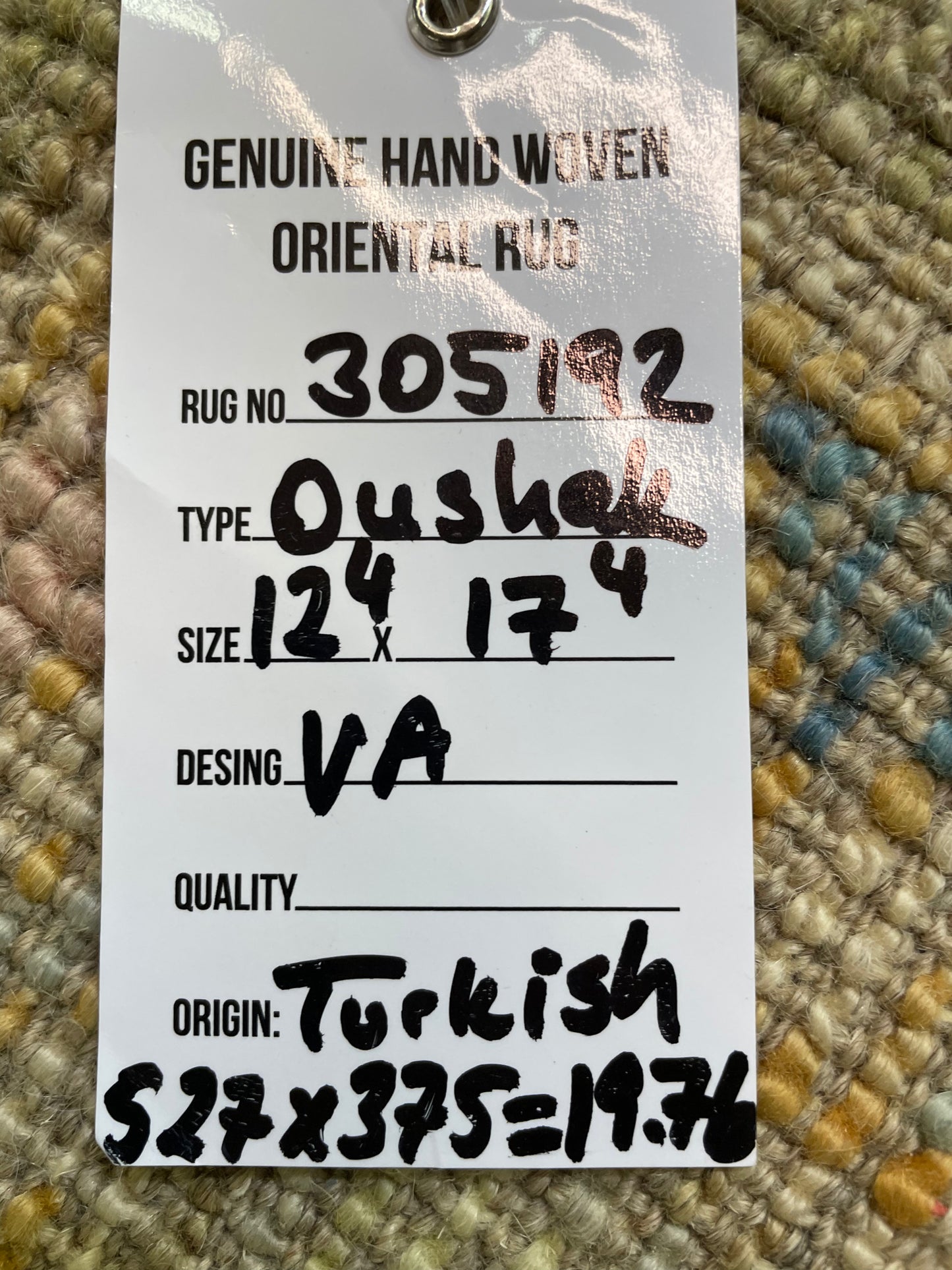 Hand-Knotted Wool Rug Turkish Oushak 12'4" x 17'4"